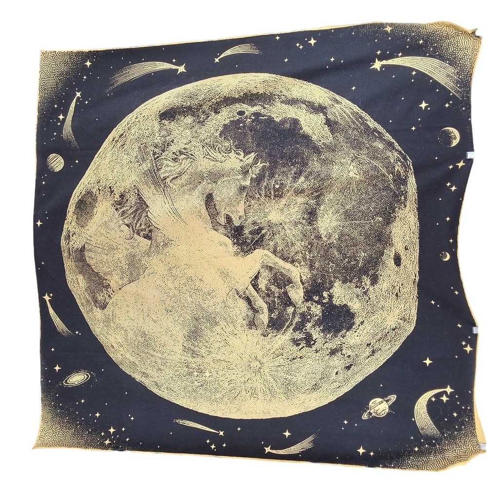 Celestial Moon Scarf Wrap Tapestry Black Gold Stars Planets Space 49x49